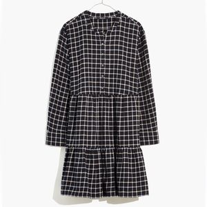 Madewell Flannel Button-Placket Tiered Mini Dress In Windowpane XXS NWT